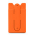 An orange phone wallet with a simple design and a logo on the front. The wallet includes a clip for attachment.
