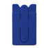A blue phone wallet with a sleek design and a logo on the surface, featuring a secure slot for cards.
