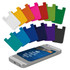 A collection of silicone phone wallets in multiple colours, displayed alongside a smartphone.