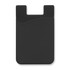 A black silicone phone wallet with a smooth surface and a curved design element. It features a logo on the front.