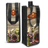 A wine tote bag with a black exterior, featuring a design with grapes, glasses, and a logo.