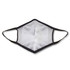 A custom face mask in black with a textured white interior and elastic ear loops. It features a logo.