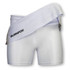 A white sports skirt with a wide waist band and a logo on the side.