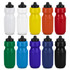 A drink bottle collection featuring a variety of colours, including white, yellow, orange, red, green, blue, and black. Each has a lid.