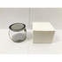 A medium clear PVC bucket with a metal handle next to a plain white box.