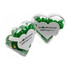 Acrylic heart container filled with green jelly beans, featuring a logo on the front.