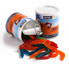 A round tin can with a pull tab, featuring colourful gummy snakes in red, blue, green, and orange.