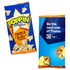 Two packets of microwave popcorn. One is brightly coloured blue and yellow with a butter flavour, while the other is blue with a logo.