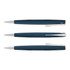 A collection of three Lamy Studio Pens displayed in a sleek design with a dark blue finish and chrome accents.