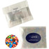 A kraft paper bag containing mixed M&Ms in various colours, featuring a logo on the packaging.