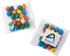 Candy coated chocolate eggs in a clear bag, featuring various colours including blue, green, orange, and white.