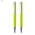 A set of two green plastic pens with white accents and a branding logo on the barrel.