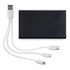 A black portable power bank with a white multi-connector cable featuring USB and Lightning ends.