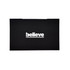A black promotional folder featuring a prominent white logo. The design is sleek and minimalistic.