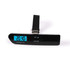 A digital luggage scale with a black body, displaying a weight of 20.40 kg on a blue screen, featuring a strap.