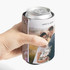 A stubby holder featuring a full-colour design with a wedding photo, held by a hand, suitable for a drink can.