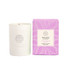 A white scented soy candle is accompanied by a purple box, labelled "Sweet Berries & Musk", featuring a logo.