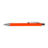 An orange pen with a silver clip and point. The pen features a sleek, minimalist design.