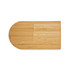 A bamboo cutting board featuring a smooth surface and an oval edge, with a rectangular inset area for slicing.