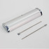 A4 counter top pull-up banner in silver with two supporting poles. Features a sleek, metallic finish.