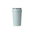 A drink bottle in a light blue colour with a double wall design, made from wheat straw. Features a logo.