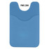 A blue phone wallet with a smooth finish and a slot for cards. It features a logo on the surface.