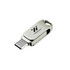 A silver Type-C flash drive with a metallic finish and a branding logo on its side.