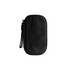 A black electronic accessory organiser bag with a zipper and a wrist strap. It features a logo.