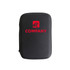 A large black zipper case with a logo on the front, suitable for storing personal items.