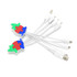 A colourful custom USB charging cable with a puzzle-shaped connector and multiple charging ends in white.
