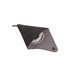 A triangular grey coin holder with a metal snap and keyring, containing white cords inside.