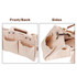A cream canvas tote bag with straps, featuring multiple pockets on the front and sides, and a small logo.