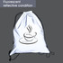 A fluorescent reflective drawstring bag with a coffee cup design in black on a light background.