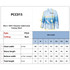 Men's full-sleeve polyester spandex fishing polo in shades of blue, featuring a logo and size chart details.