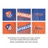 A close-up of a vibrant orange and blue polyester fabric, featuring various sublimation designs and a logo.