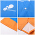 A blue and orange men's button-up shirt made of 100% cotton with a logo. Features a folded collar and button placket.