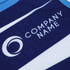 A sports singlet featuring navy and white colours, with a logo and a sublimated design.