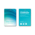 A medium printed name tag in shades of blue, featuring a smooth wave design and a logo.
