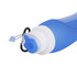 A blue collapsible silicone drink bottle with a white cap and a clip attachment for easy carrying.