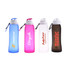A drink bottle collection featuring a blue, pink, white, and brown silicone design, each with a logo.