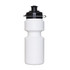 A drink bottle in white with a black flip-top lid and a secure cap, featuring a simple design.