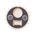 A drink bottle opener with a circular design, featuring a grey and cream colour scheme and a logo.