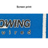 A close-up of a blue surface featuring black screen print detailing with white lines. The image includes a logo.