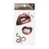 A pack of waterproof temporary tattoos featuring bold lips, a spider, and a snake design on a light background.