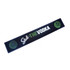 A black moulded PVC bar runner featuring logos and text in white and green. Ideal for home bars and living spaces.