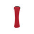 A red zippered pouch with a curved design for carrying items. It includes a logo.