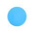 A blue silicone frisbee with a smooth surface and circular design. It features a brand logo.