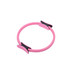 A pink Pilates circle with two black rubber grips. The product is lightweight and designed for fitness activities.