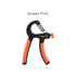 A black and orange adjustable hand grip with a textured handle and a spring mechanism. It features a logo.