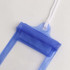 A waterproof phone bag in blue with a neck string, featuring a clear compartment and a logo.